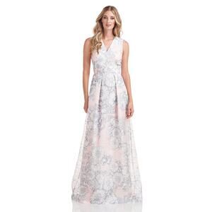 Kay Unger Eloise V-Neck Pleated Blush Floral Print Sleeveless Party Gown Size 4